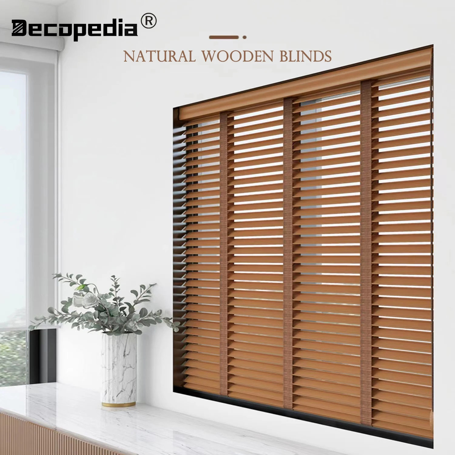

Wood Blinds for Windows Blackout Shutter Sun Window Shades Brown Horizontal Blinds for Russia Wood House Living Room Kitchen