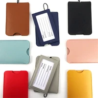 new soild colors pu leather portable luggage tag suitcase id address name holder baggage boarding tag label travel accessories