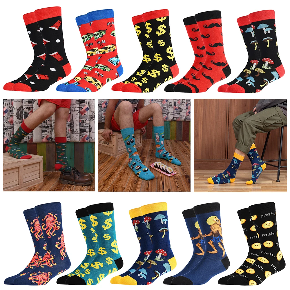 

1 Pairs Men/Woman Funny Colorful Combed Cotton Happy Socks Multi Pattern Animal Stripe Cartoon Dot Novelty Skateboard Art Socks