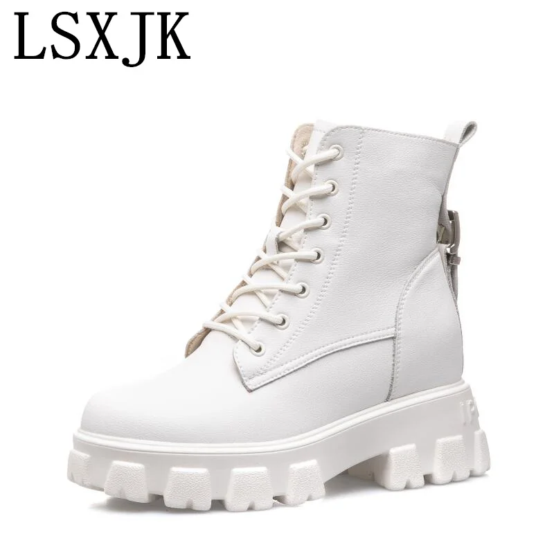 

LSXJK Autumn Winter New Genuine Leather Thick-Soled Martin Boots Women's Shoes Retro British Style Inner Heightened Woman Boots