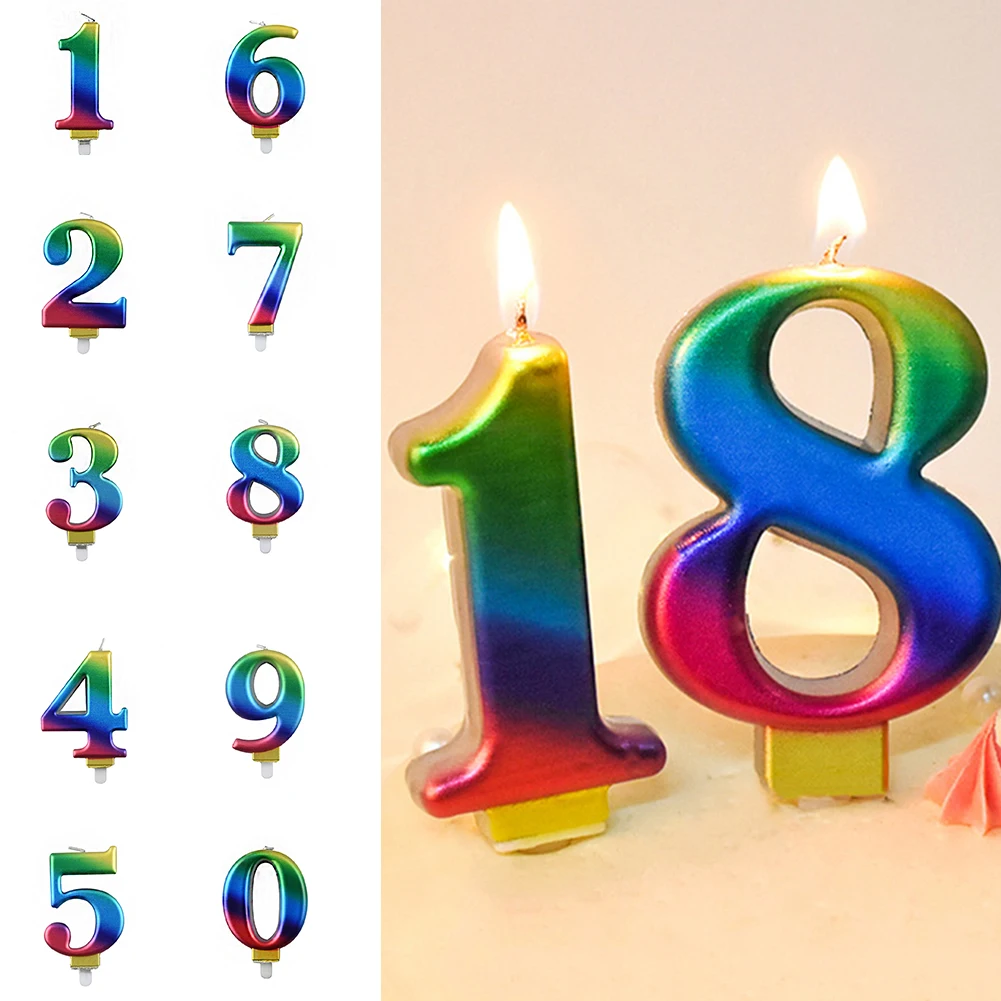 

New Hot 1pc Birthday Number Candles Colorful Rainbow Number Happy Birthday Cake Candles Baking Decoration Candles