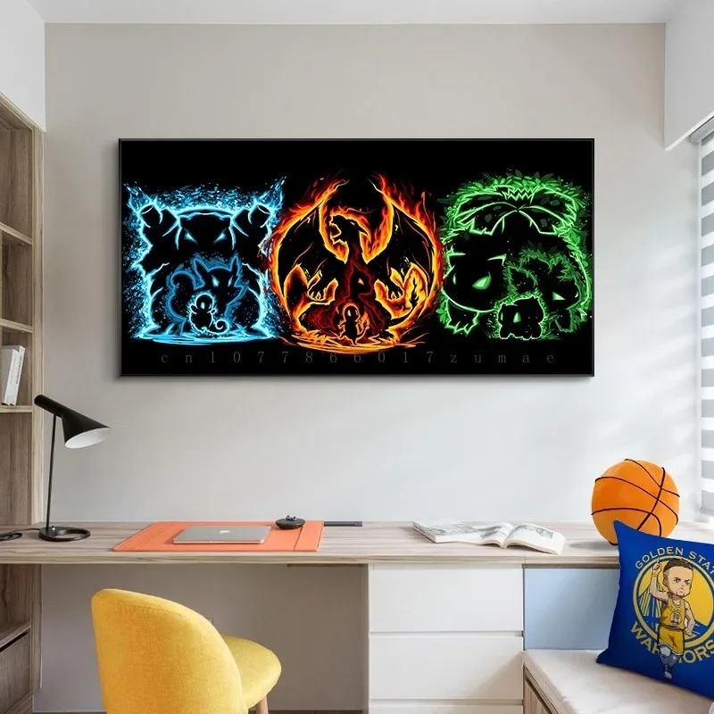 Pokemon Peripheral Poster Anime Watercolor Canvas Painting Art Wall Sticker Kawaii Abstract Picture For Living Room Decor