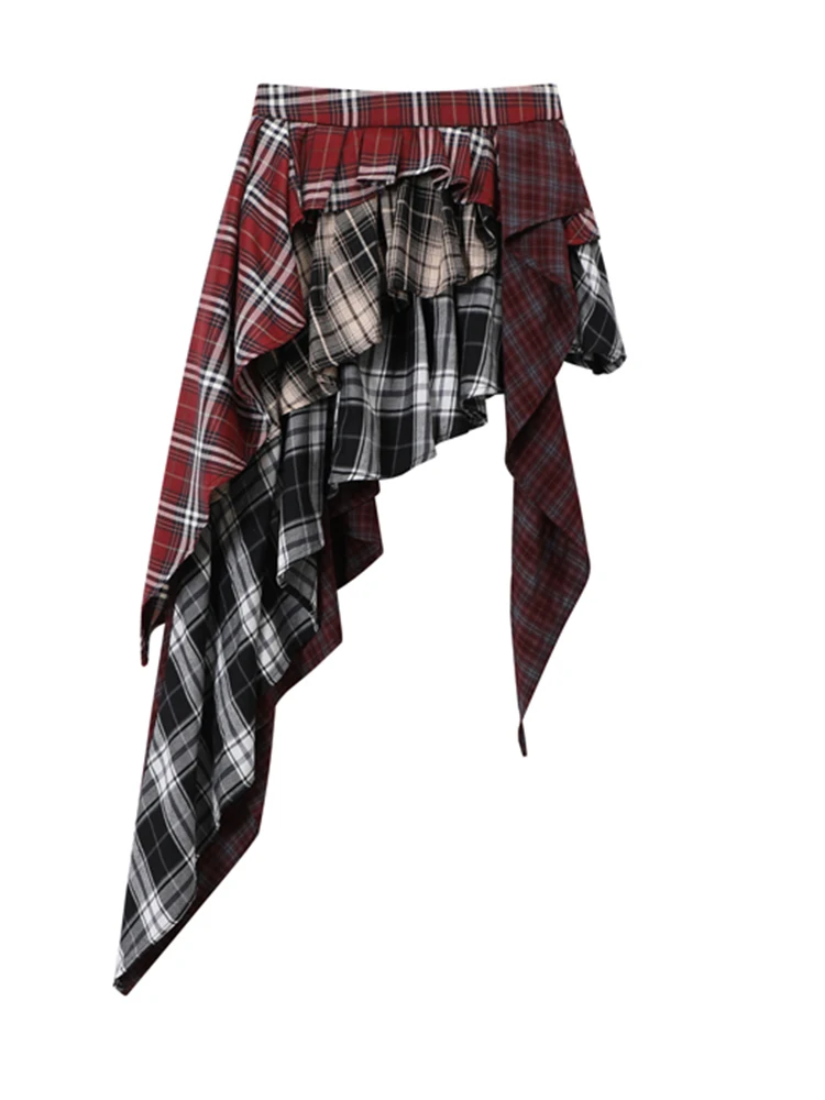 Летняя Женская Асимметричная клетчатая юбка Goblin Core в стиле пэчворк 1920-х