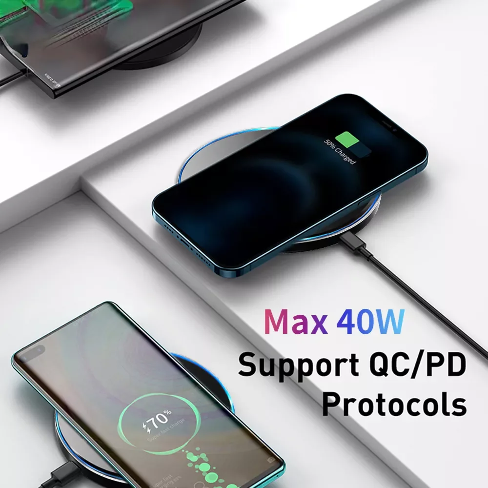 

40W Fast Qi Wireless Charger Pad 13 12 11 Pro Max S21 S20 S10 S9 S8 Wireless Charging Quick Adapter
