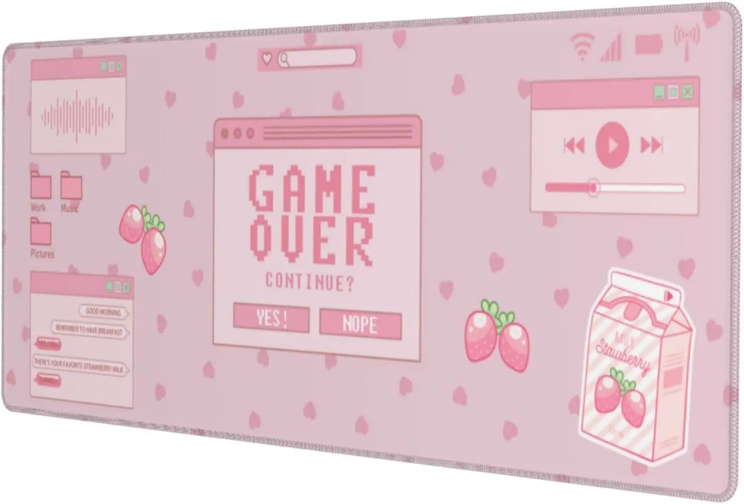 

Pink Game Strawberry Milk Gaming Mouse Pad XL Extended Mousepad Desk Pad Mats Stitched Edges Playmat 31.5x11.8 Inch