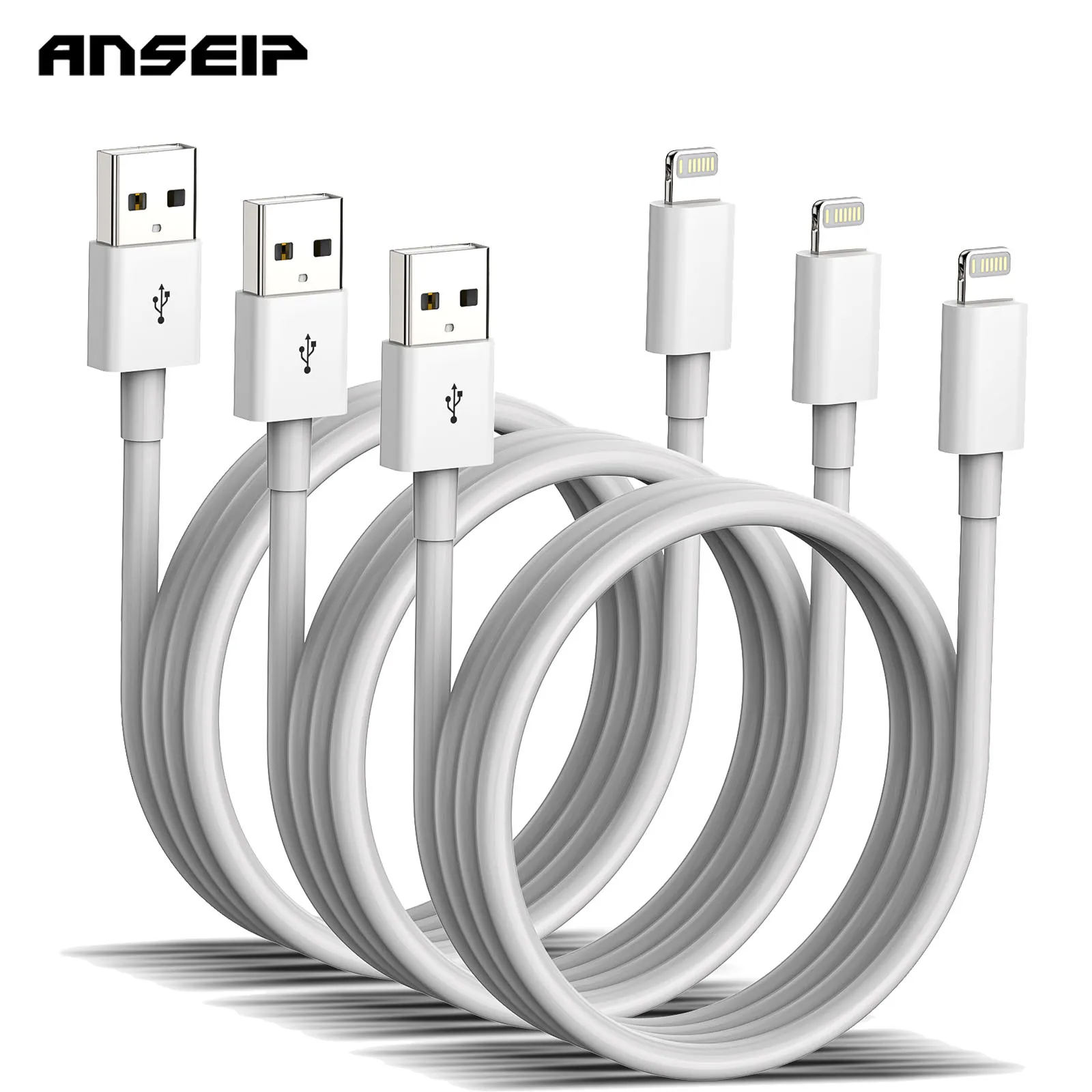 Кабель зарядный ANSEIP с USB-разъемом Lightning 2 4 А 3 шт./упаковка