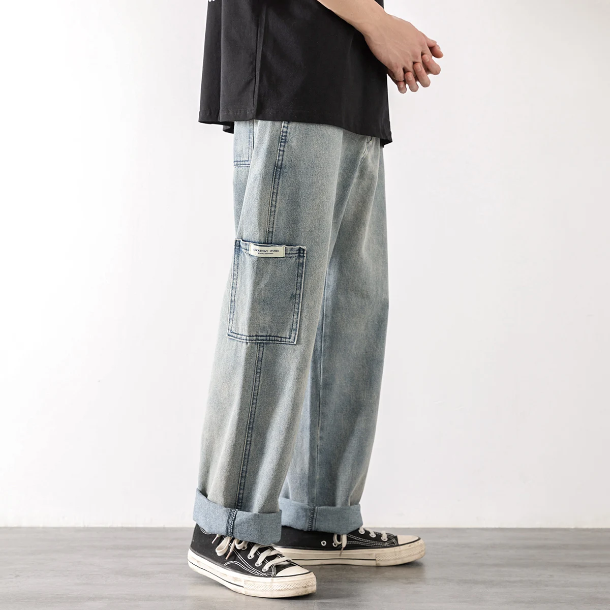 Loose Street Style Straight Pants Jeans Men's Fashion Brand Wide Leg Overalls Retro Trend Casual Youth Jeans Loose
