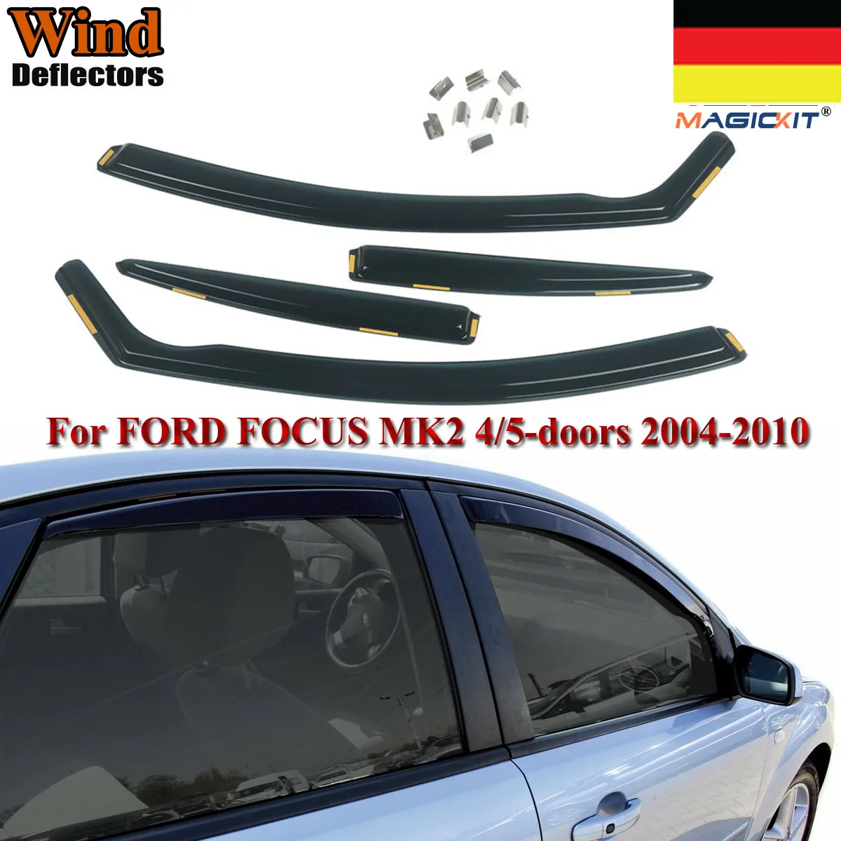 

Magickit For FORD FOCUS MK2 Hatchback 4/5-doors 2004-2010 4-pcs Wind Deflectors Tinted