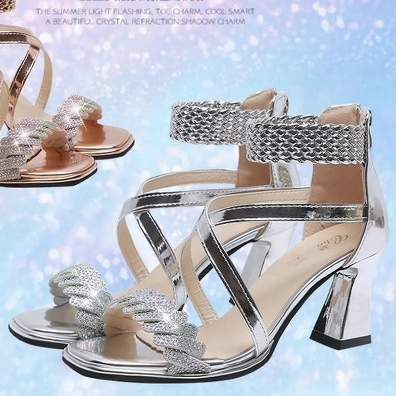 

2022 Summer New Roman Fashion Open Toe Thick Heel Shoes Temperament Fish Mouth Sandals Party Sandals High Heels Sandals