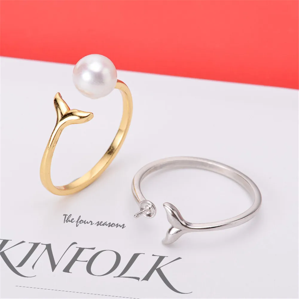 

S925 Sterling Silver Adjustable Pearl Ring Settings Blank/Base For Diy Gold Silver Rings Jewelry Making Accessory No Pearl