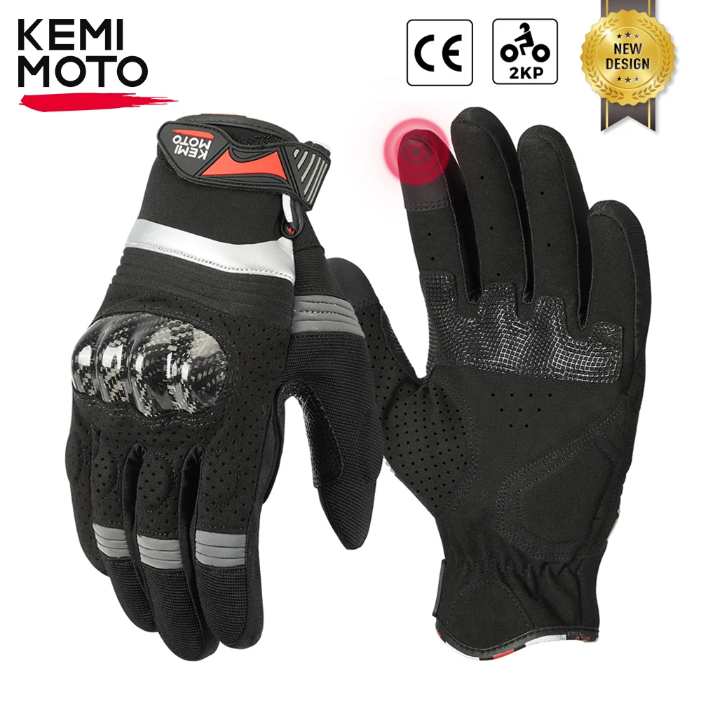 KEMiMOTO Motorcycle Gloves Carbon Fiber Summer Breathable Racing Gloves Leather Touch Screen Luvas Motocross Protective Gear