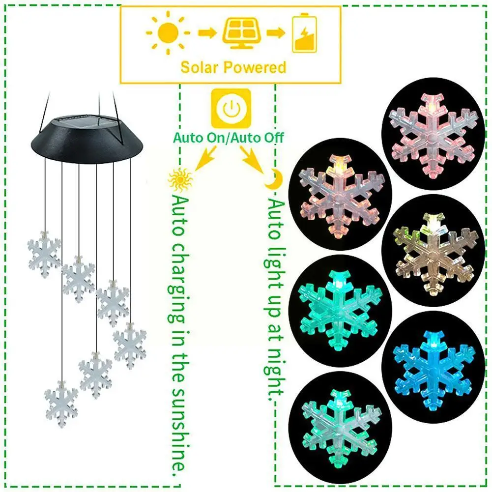 

Color Changing Solar Snowflake Wind Chime Crystal Ball Wind Chime Lamp Waterproof Outdoor Use For Courtyard Garden Decorati L1Q3
