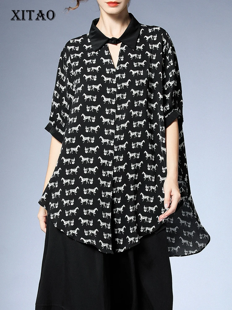 

XITAO Asymmetrical Blouse Women Korea Summer New Arrival Personality Fashion Loose Turn-down Collar Full Sleeve Blouse WMD6290