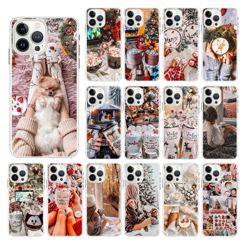 

Christmas Winter Coffee Funda Cell phone case For iphone 13 Pro Max12 11 Pro Max XS XR X 8 7 Plus SE2 Mobile Phones Case