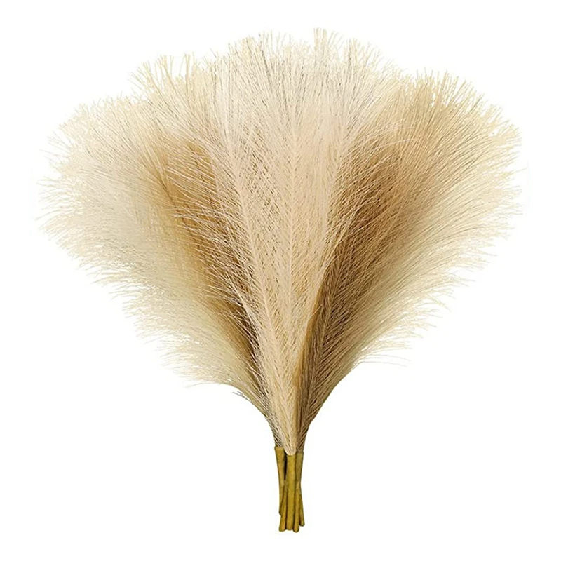 

Pampas Grass Decor, Faux Pampas Grass Small 18inch, 7 Stems Fluffy Artificial Pompous Grass, Beige Brown Large Grass