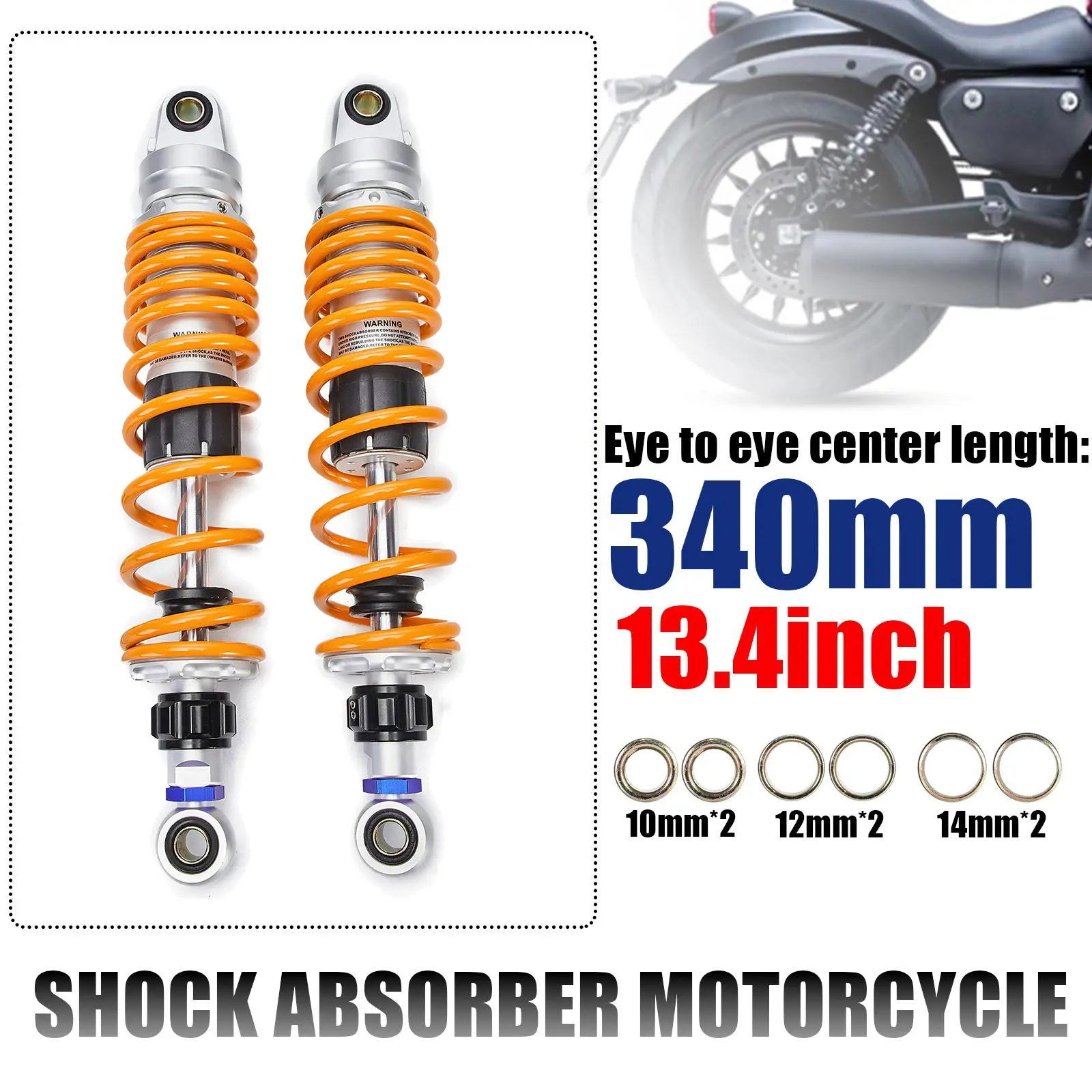 

340mm 13.4inch Spring 7mm Motorcycle Bike Motors Moped Scooter Shock Absorber Rear Suspension Bumper Damping Lowering Kits 2pcs