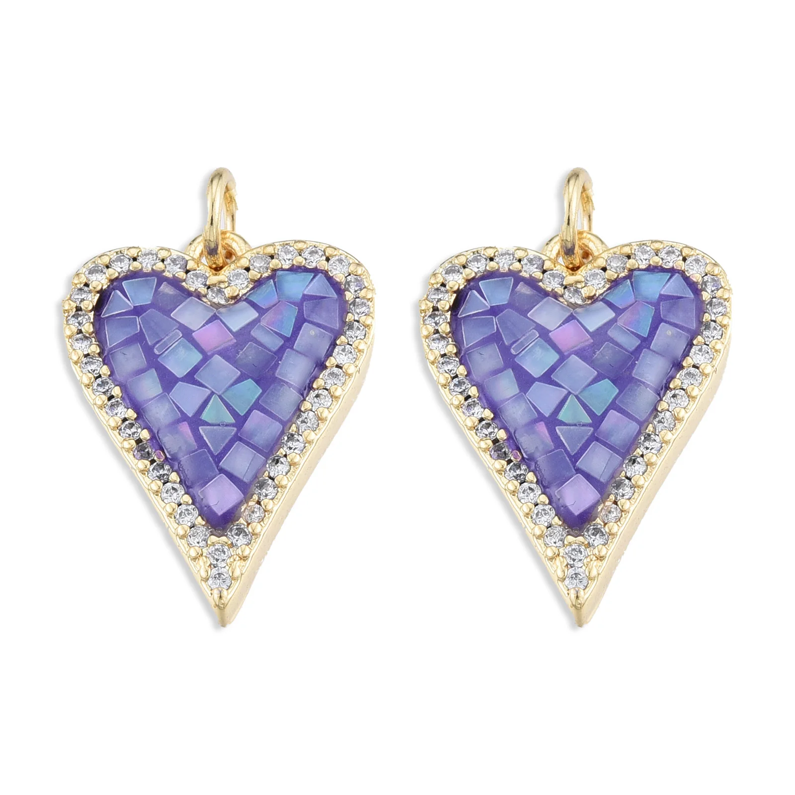 

5 шт. латунные подвески с микрозакрепкой из прозрачного кубического циркония с переходными кольцами и эмалью в виде ракушек и сердца, подвес...