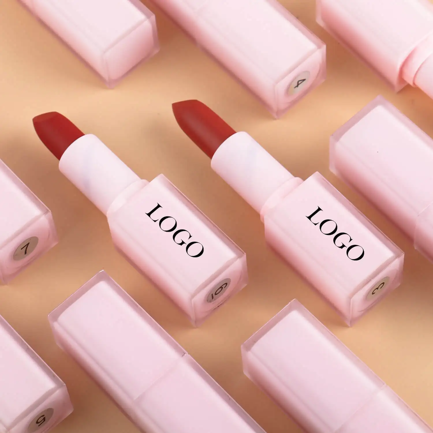 10pcs Lipsticks Private Label Wholesale Lip Makeup Matte Lipstick Waterproof Print Your Own Brand Cosmetics Pink Packaging Vegan
