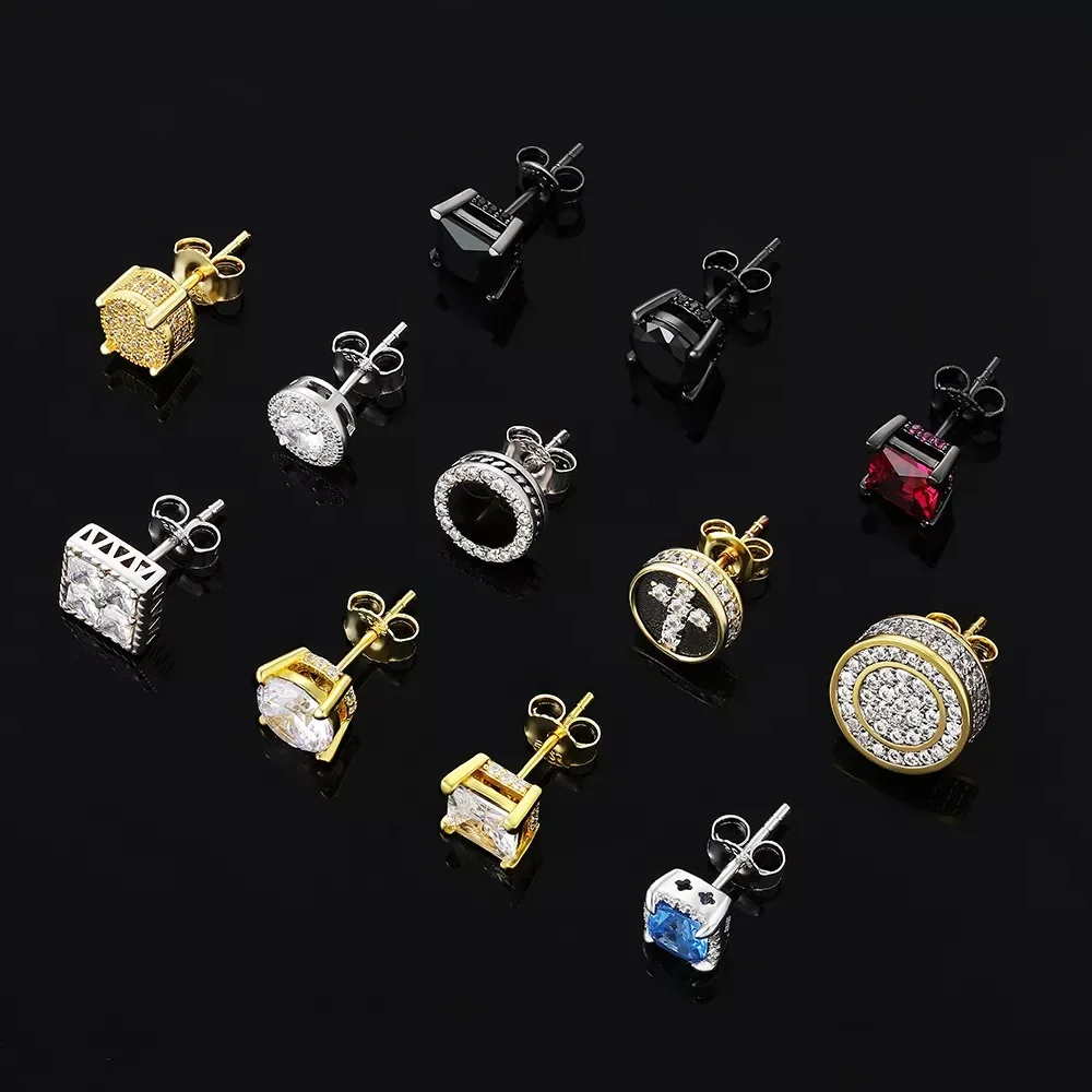 

JEWE Diamond Earrings for Men S925 Sterling Silver Stud Earrings Gold Plated With 5A CZ Stones Iced Out Hypoallergenic Earrings