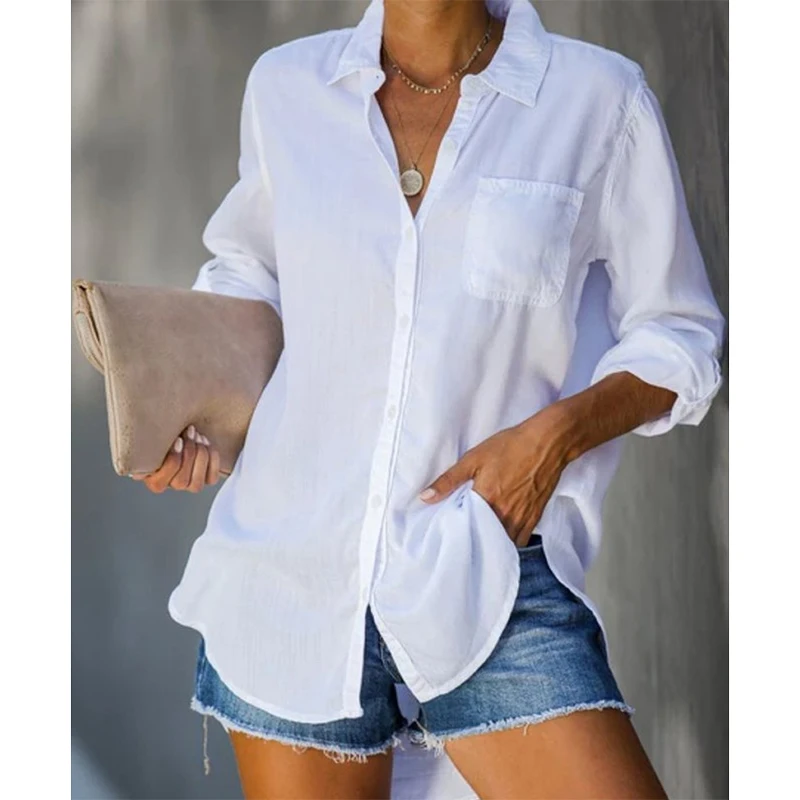 

Fashion Loose White Casual Shirts Women Solid Office Cotton Blouse Woman 2023 Spring Button Up Female Shirt Tops Elegant 25442