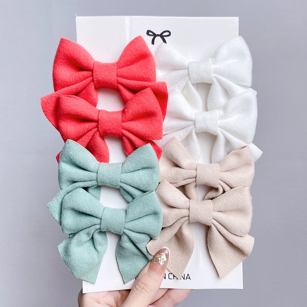 

2Pcs/Set Sweet Solid Color Bows Hair Clip for Kids Hairpins Plush Cute Bowknot Barrettes Headwear Girls Hair Accessories Gift