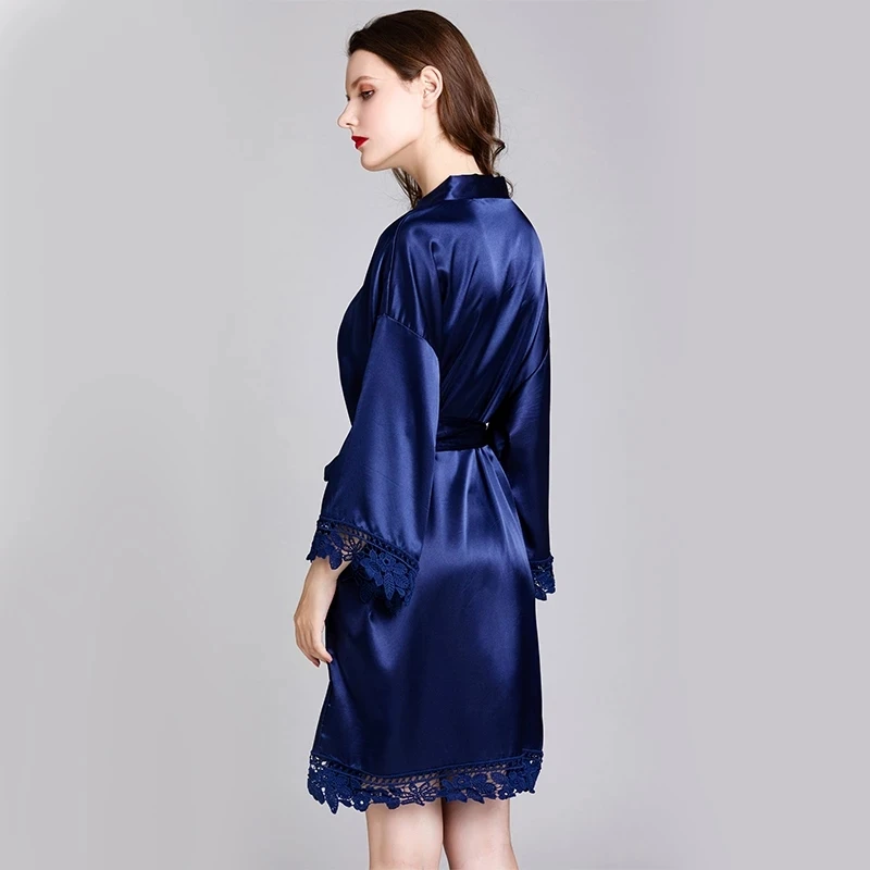 Girls Sleepwear Robe Satin-silk Women Nightgown Lace Long-sleeve Pajamas Bathrobe for Female Ladies