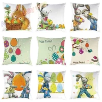 happy easter eggs rabbit decorative throw pillow cover 18 x 18 farmhouse gifts cotton square sofa cushion case couch decors