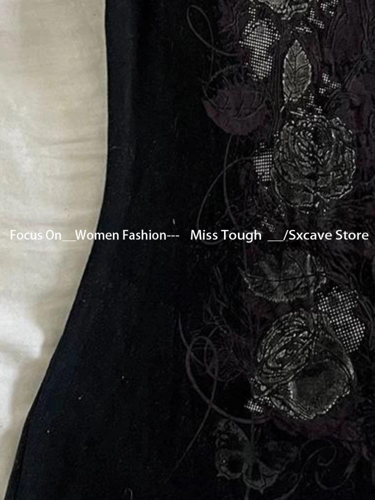 Винтажные тонкие повседневные Черные футболки в стиле Харадзюку Y2k женские