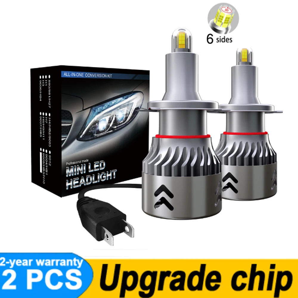 

2pcs New Upgrade 10W 3D H1 H7 H8 H11 H9 H4 H16 9005 HB3 9006 HB4 Car LED Headlight Bulbs With 24PCS CSP Chips Auto Lamp 12V 24V