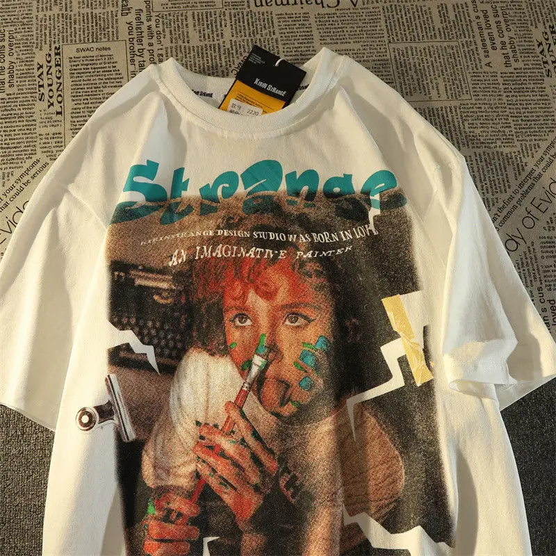 

Pure cotton short-sleeved t-shirt men and women simple beauty retro loose all-match ins trend large size couple summer tops