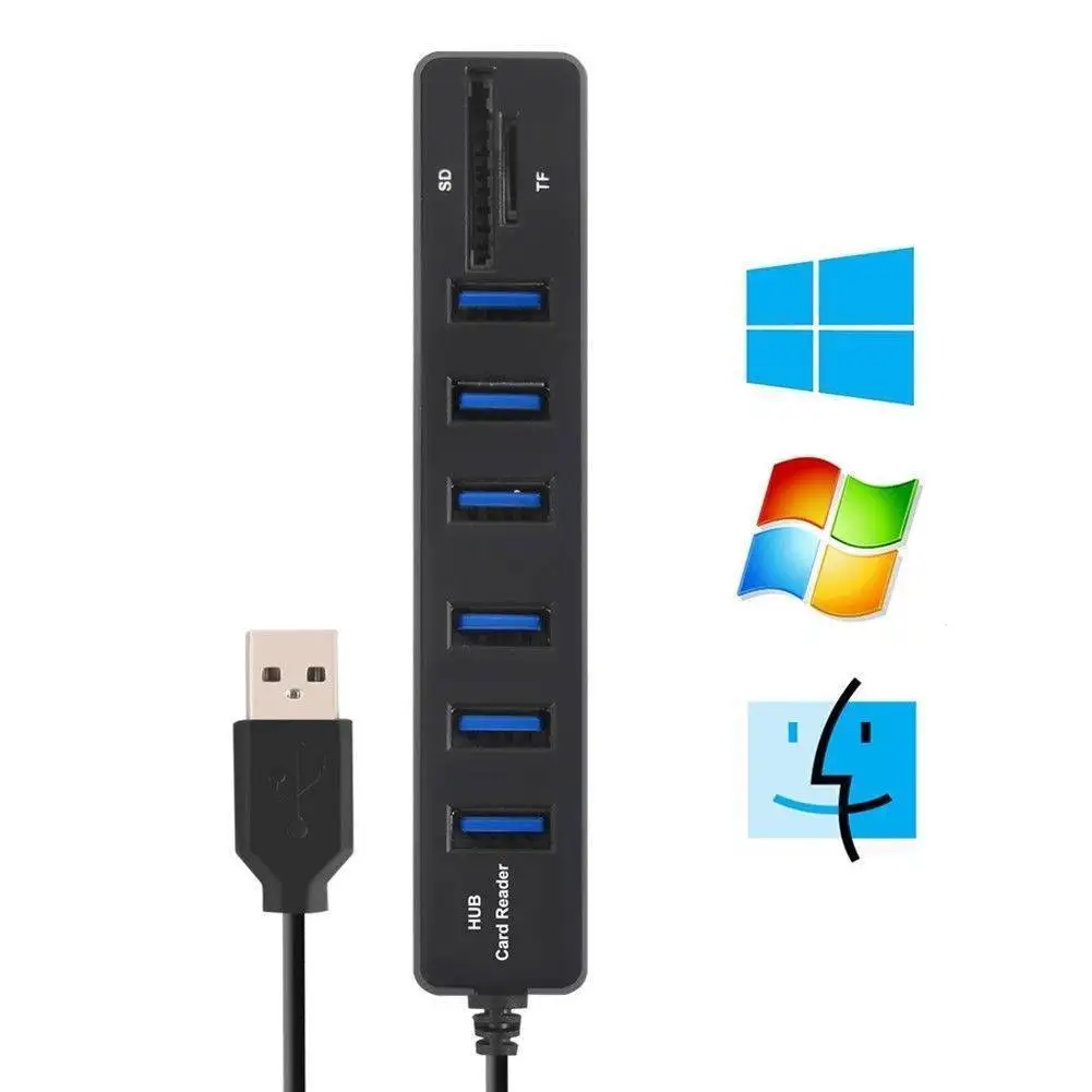 

USB Hub 6 Port Expander Adapter USB Hub Multi USB Splitter 2.0 Hab Multiple USB2.0 USB-Hub Card Reader For PC for SD / TF card