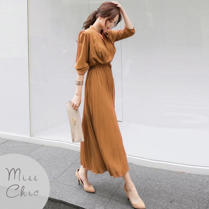 New Chiffon Long Sleeve Shirt Dress Women Belt Lace Up A-line Pleated Maxi Dress Korean Fashion 2023 Fall Clothes Streetwear