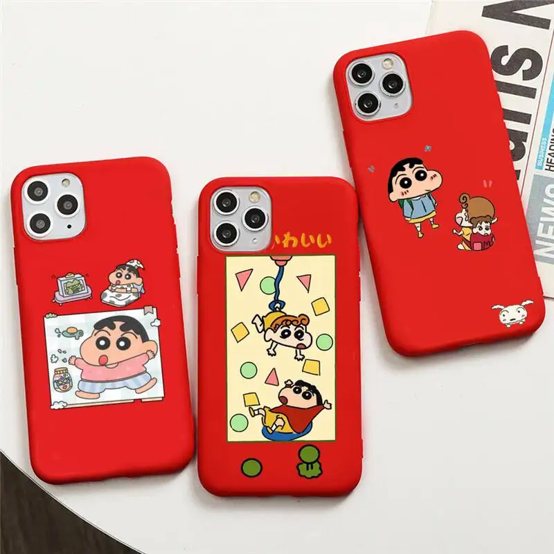 

Crayon Shin-Chan Phone Case For iphone 13 12 11 Pro Max Mini XS 8 7 6 6S Plus X SE 2020 XR Red Cover