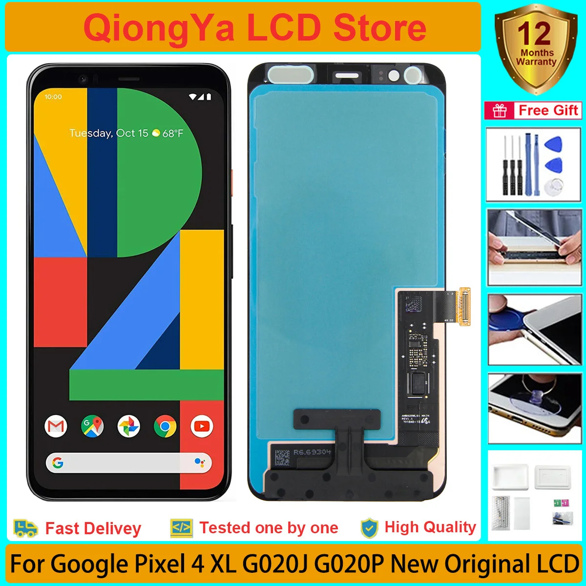 

6.3" Full New Original pixel 4xl Display For Google Pixel 4 XL G020J Pixel 4XL G020P LCD with Touch Screen Digitizer Assembly