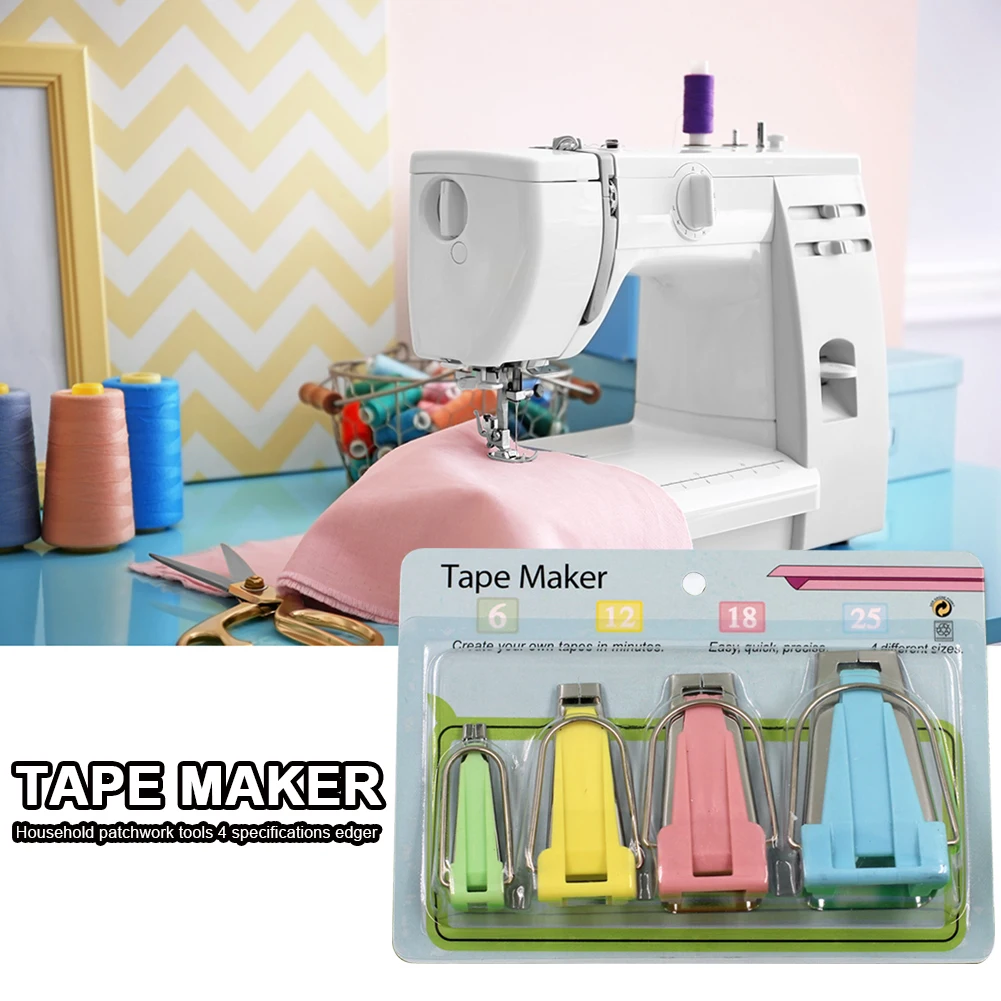 

4Pcs Fabric Bias Tape Maker Kit Binder Foot Bias Tape Maker DIY Sewing Quilting Special Edging Device Tool Set