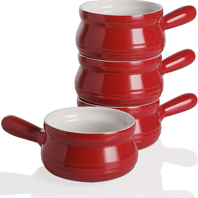 

Ceramic Soup Bowls,with One Handle,22 Ounce,Set of 4,Red