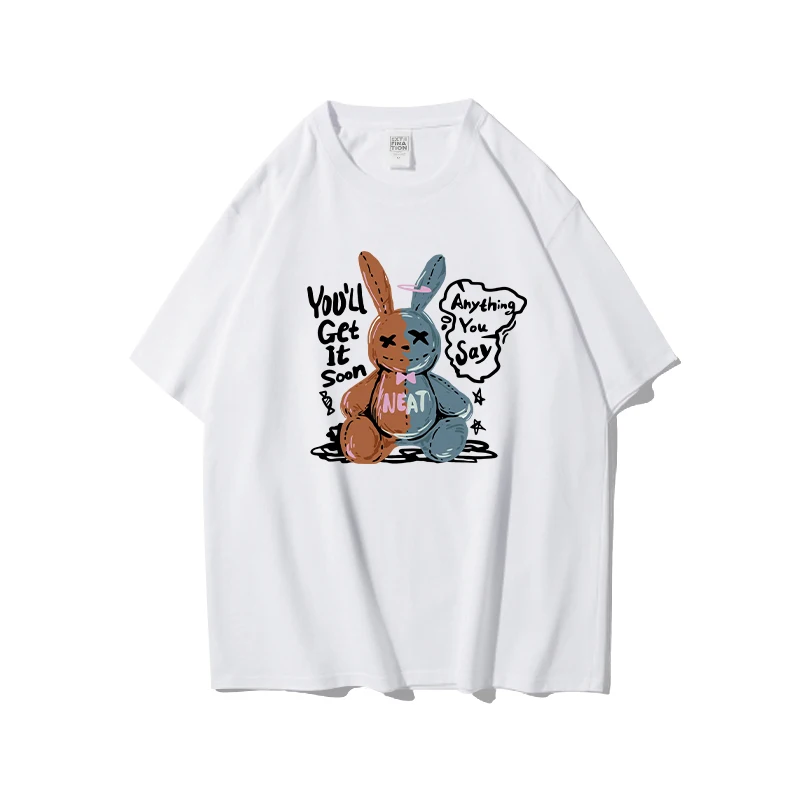 

Футболка ExtFine мужская оверсайз с принтом мультяшных кроликов и кукол, хлопковый топ с коротким рукавом и надписью в стиле Харадзюку, на лето