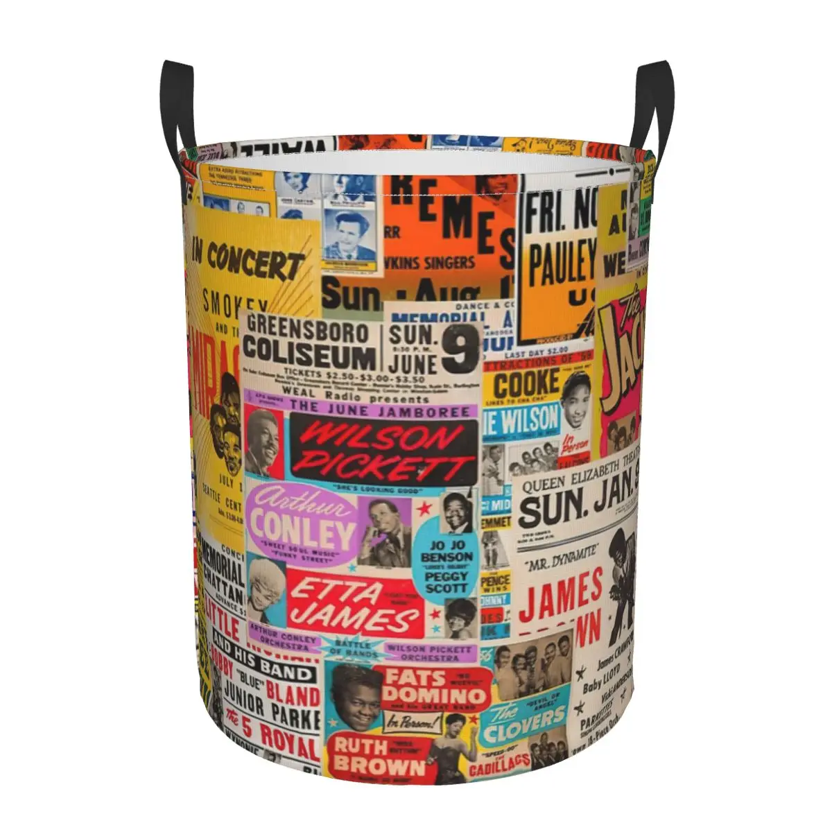 

Vintage Rock And Roll Posters Dirty Laundry Basket Waterproof Home Organizer Basket Clothing Kids Toy Storage Basket
