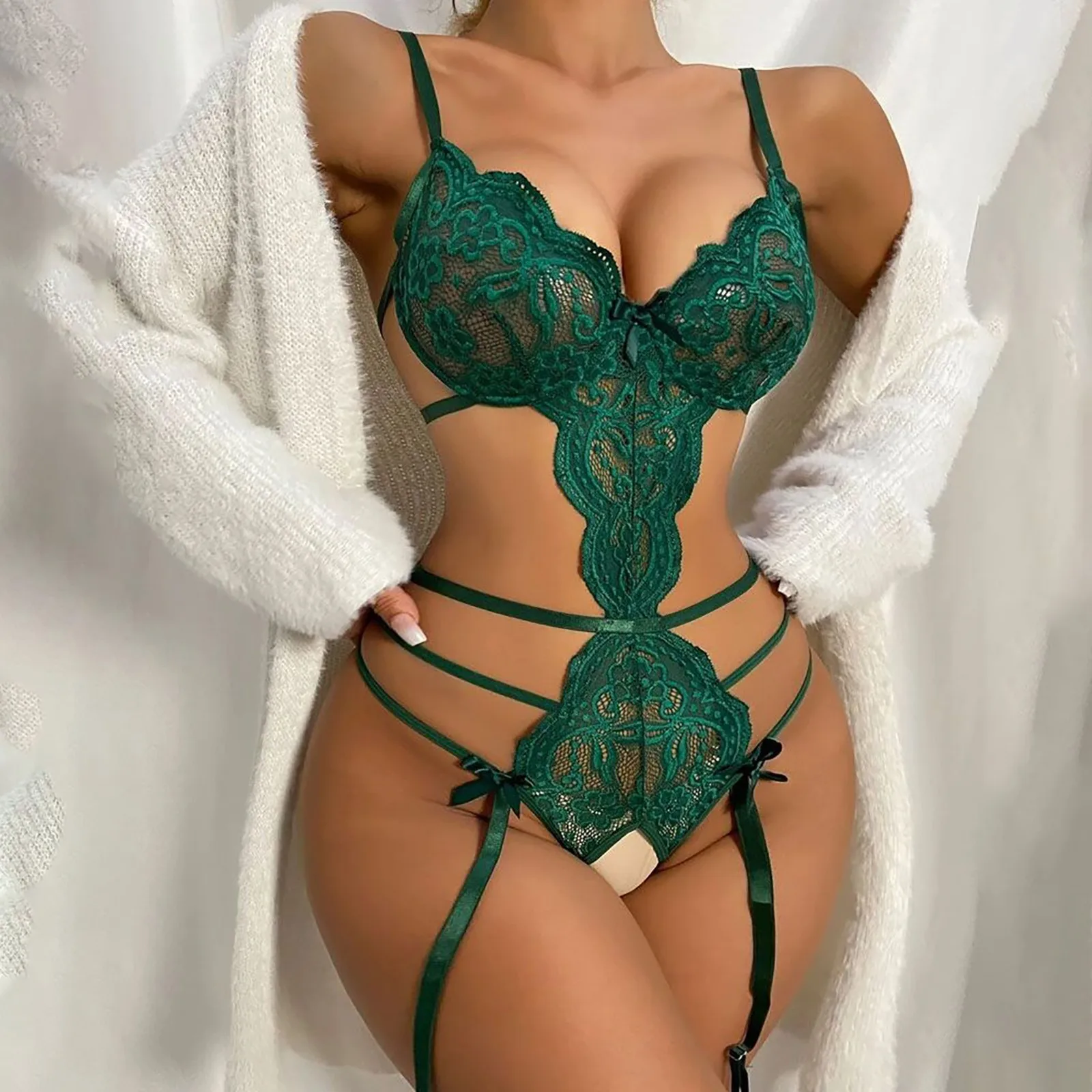 

Ladies Erotic Lingerie Sexy Strap Lace Hollow Set Without Steel Rings Backless Lace Women Sexy Underwear Lenceria Para Mujer
