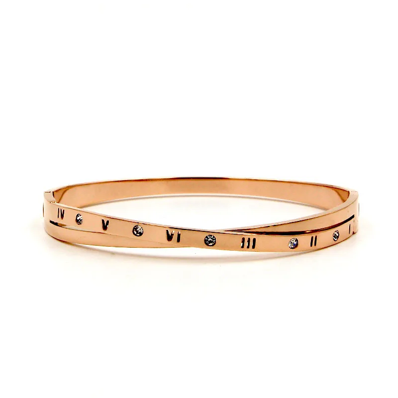 

New Stainless Steel Jewelry Crystal Roman Numerals Bracelets Cross Opening Bangle For Women's Love Gifts Wholesale B305