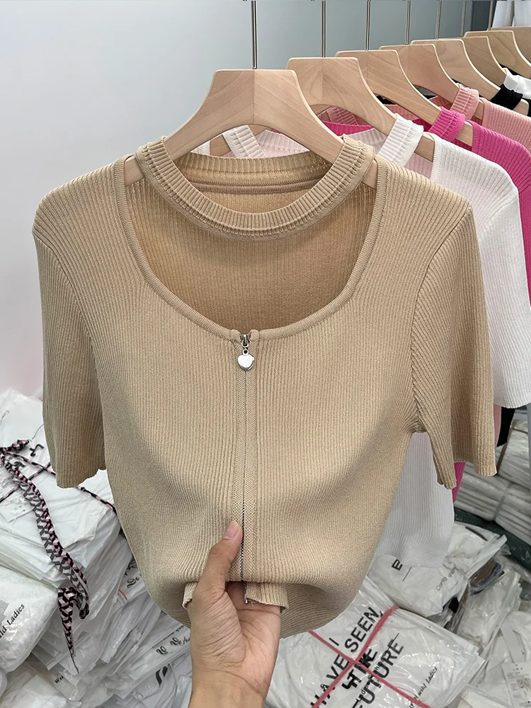 

Женский кардиган, вязаный свитер, Модный женский свободный вязаный свитер с коротким рукавом, корейский винтажный однотонный джемпер Y2K, свитера, Топ