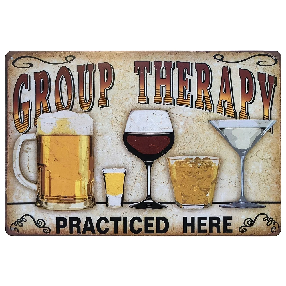 

Metal Tin Sign, Group Therapy Wall Art Decor, Retro Vintage Kitchen Bedroom Bar Cafe Living Room Wall Decor Sign, 8*12in