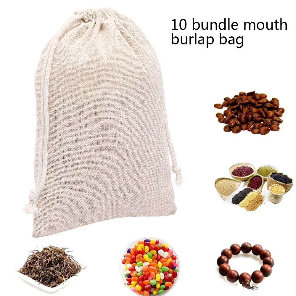 

10pcs Multifunction Drawstring Calico Bags Storage Organizer Foldable Cotton Bags Gift Home Garden Candy Kitchen Storage Bag