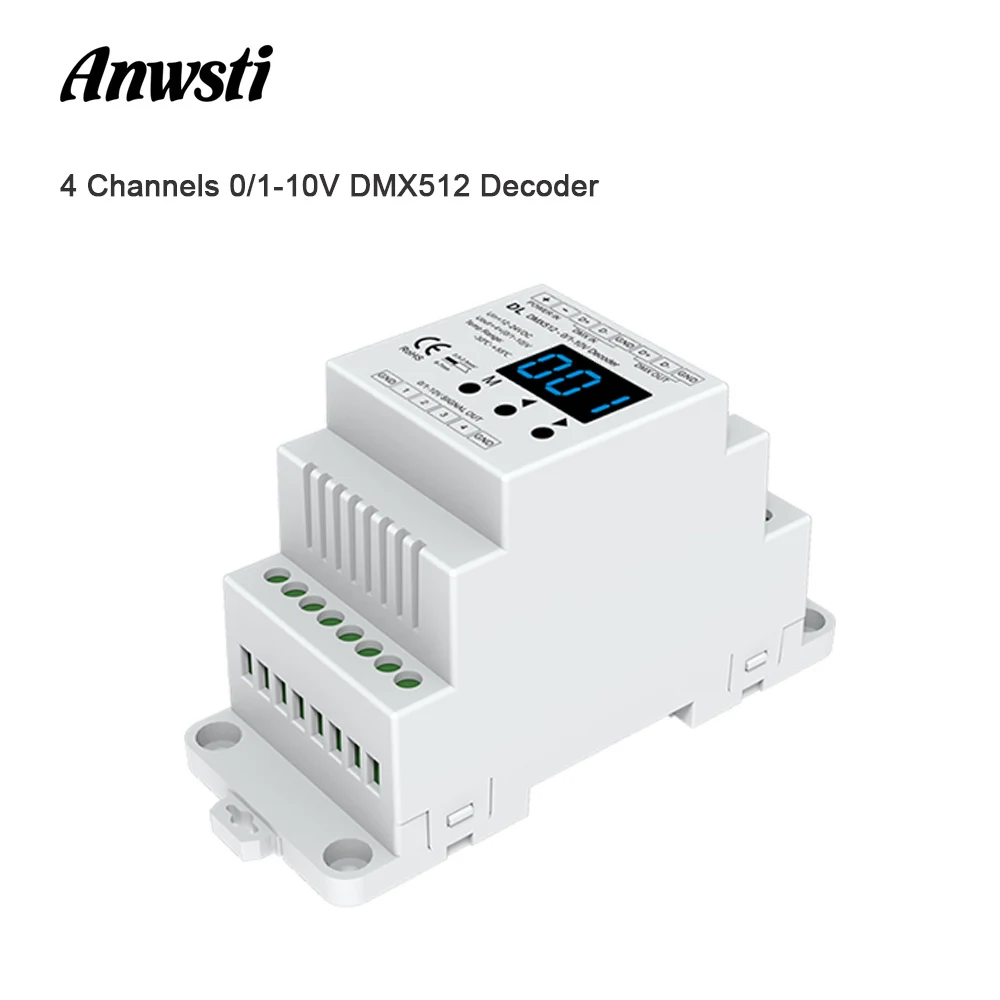 Декодер DMX512 0/1-10 В, 4-канальный направляющий преобразователь сигнала DMX 512 до 0-10 В, управление RGB/RGBW, 4-канальный Реостат DL