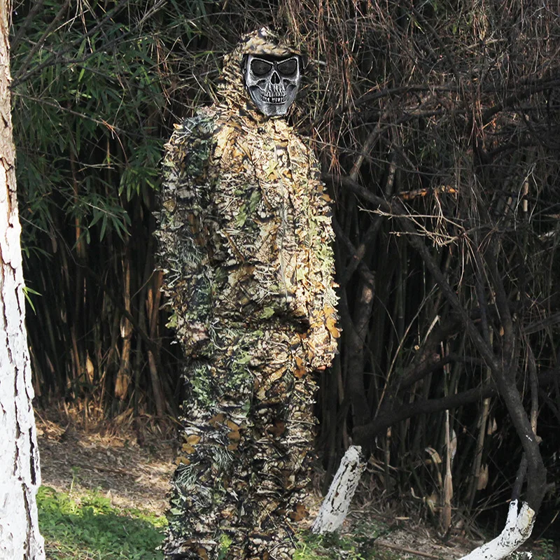 

Woodland Camo Ghillie Suits Sniper Leaf Camouflage 3D Jungle Forest Disguises Stealth Hunting Clothes Tatical Costume Set