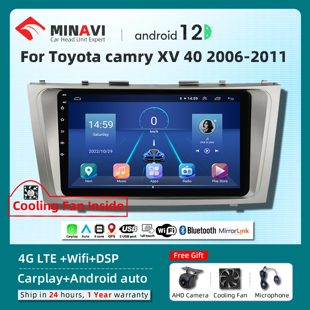 

9 "Android плеер для Toyota Camry XV 40 2006-2010/2011 Carplay автомобильное радио стерео Мультимедиа GPS DVD 4G цанговый вентилятор
