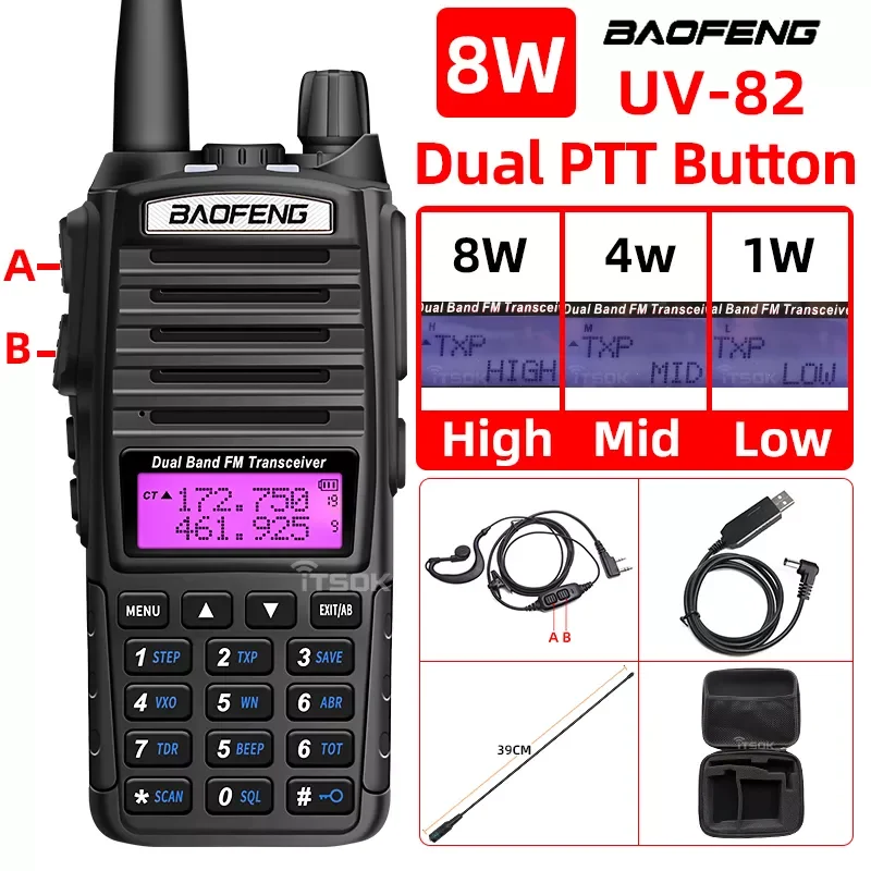 

NEW2023 UV 82 walkie talkie Real 8W 5W ham radio comunicador Dual PTT long range Two way Portable FM Amateur cb radio stations