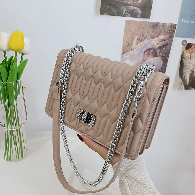 

Pretty Women Messenger Bags Small Square Bag Fashion Leather Handbag Dedicate Chain Handle Shoulder Bag