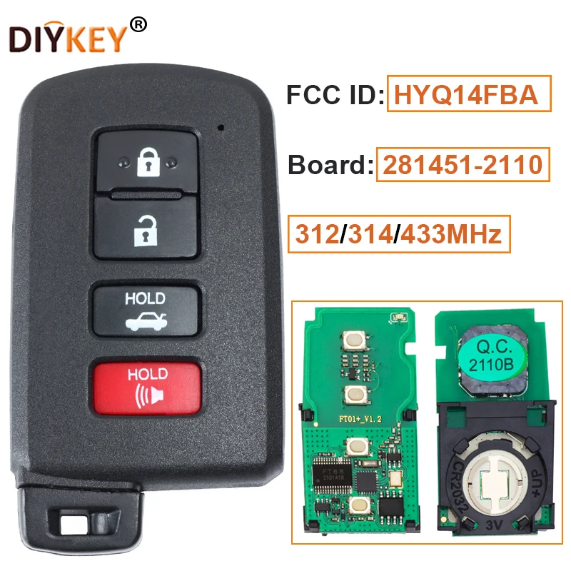 

DIYKEY FCC:HYQ14FBA Board:281451-2110 AG 312/314/433MHz 4 Button Smart Remote Car Key Fob for Toyota Highlander 2014-2019