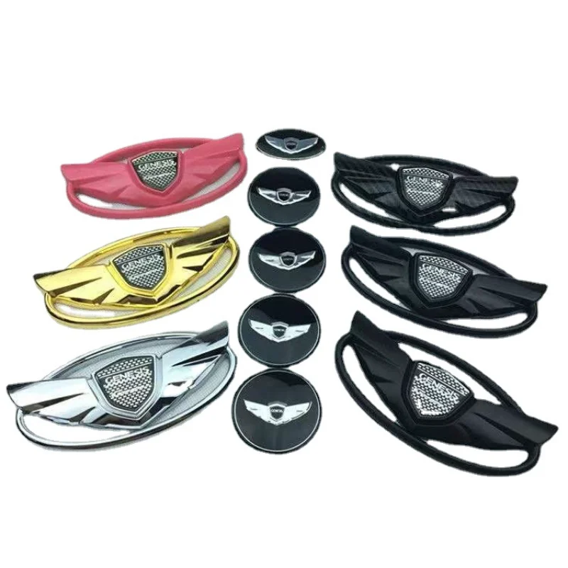 

7Pcs /Set Car WING Logo Front Grille Trunk Emblem Badge Steering Wheels Center Hub Cap Stickcer Decals For Genesis Coupe